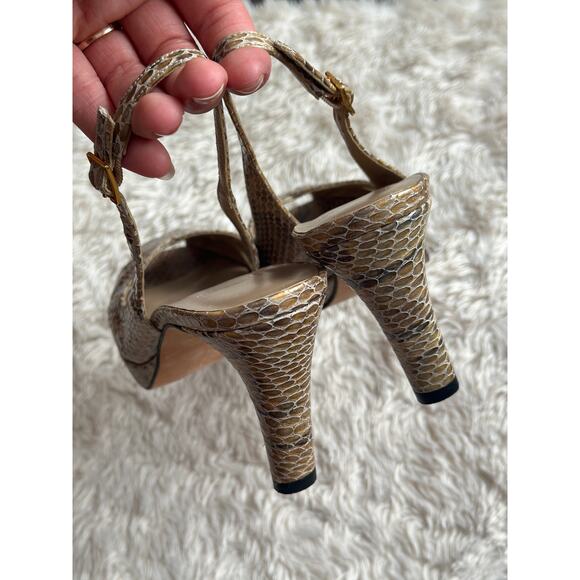 Stuart Weitzman Sz 7 Peeptoe Mushroom Crystal Slingback Snakeskin Pumps Heels - Picture 4 of 9